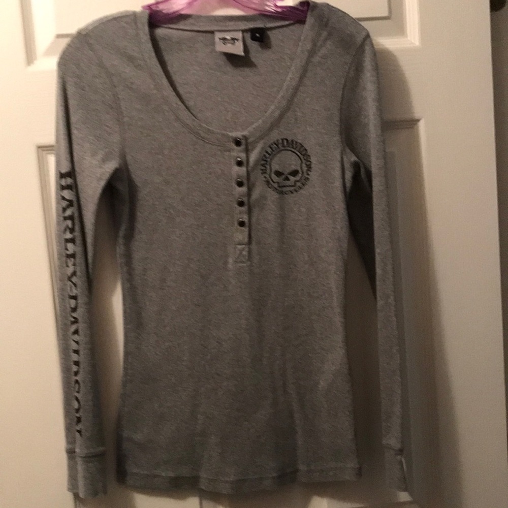 Harley Davidson Long Sleeve Ribbed Cotton T-Shirt